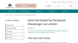 Don't be fooled by Facebook Messenger con artists! | Stay Smart Online