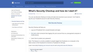 What's Security Checkup and how do I start it? | Facebook Help Center ...