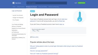 Login and Password | Facebook Help Centre | Facebook