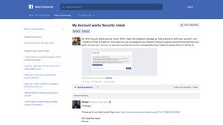 My Account wants Security check | Facebook Help Community ...