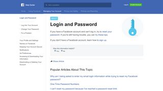 Login and Password | Facebook Help Center | Facebook
