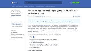 How do I use text messages (SMS) for two-factor ... - Facebook