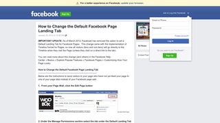 How to Change the Default Facebook Page Landing Tab | Facebook