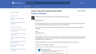 Unable to login after suspicious login attempt | Facebook Help ...