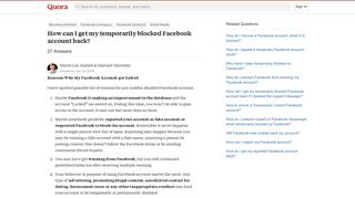 How to get my temporarily blocked Facebook account back - Quora