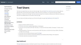 Test Users - App Development - Facebook for Developers