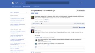 Unexpected error occurred message. | Facebook Help Community ...