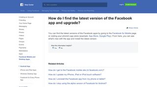 How do I find the latest version of the Facebook app and upgrade ...