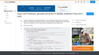Log in with Facebook, get data and store it in MySQL database if ...