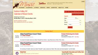 Hudson Valley, NY Calendar of Music Events