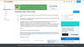 Facebook login without SSL - Stack Overflow