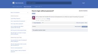 How to login without password? | Facebook Help Community | Facebook