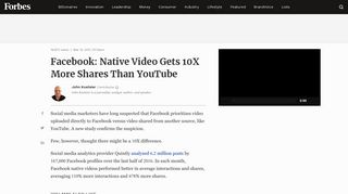 Facebook: Native Video Gets 10X More Shares Than YouTube - Forbes