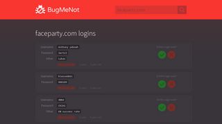 faceparty.com passwords - BugMeNot