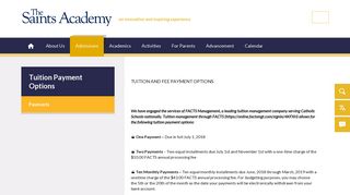 Tuition Payment Options / Payments - The Saints Academy