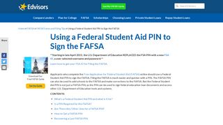 Federal Student Aid PIN for Signing the FAFSA | Edvisors