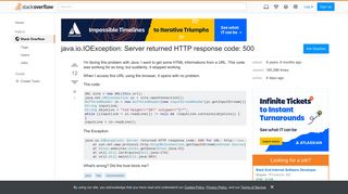 java.io.IOException: Server returned HTTP response code: 500 ...
