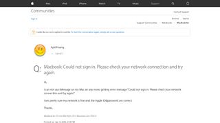 Macbook: Could not sign in. Please check … - Apple Community ...