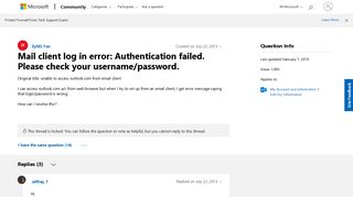 Mail client log in error: Authentication failed. Please check your ...