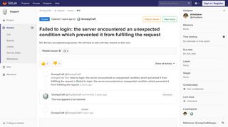 Failed to login: the server encountered an unexpected ... - GitLab