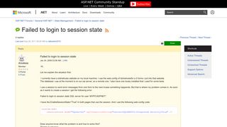 Failed to login to session state | The ASP.NET Forums
