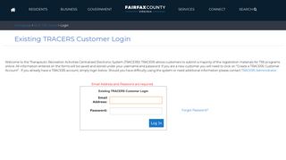 Existing TRACERS Customer Login - Fairfax County