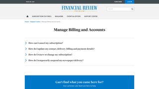 Financial Review Subscribers - Manage Billing and Accounts