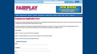 Employment Application Form | Fairplay Foods