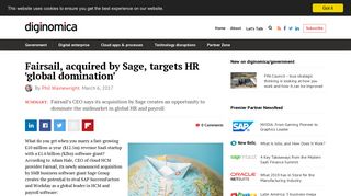 Fairsail, acquired by Sage, targets HR 'global domination' - Diginomica
