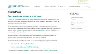 Health Plans - Fairview Health Services