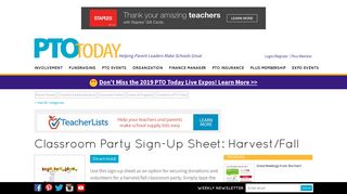 Classroom Party Sign-Up Sheet: Harvest/Fall - PTO Today