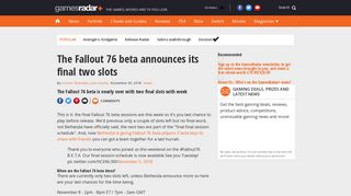 The Fallout 76 beta announces its final two slots | GamesRadar+