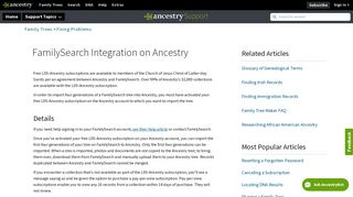 FamilySearch Integration on Ancestry - Ancestry Support