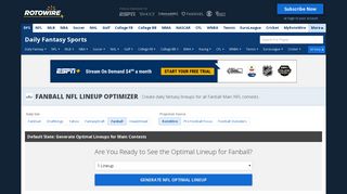 RotoWire Fanball NFL Lineup Optimizer | Main - All