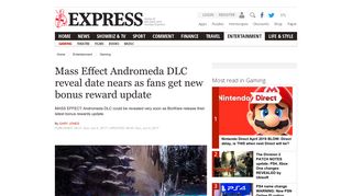 Mass Effect Andromeda DLC date nears as fans get new bonus ...
