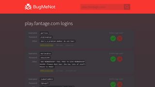 play.fantage.com passwords - BugMeNot