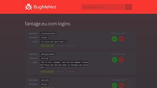 fantage.eu.com passwords - BugMeNot