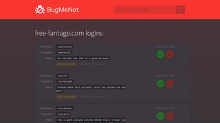 free-fantage.com passwords - BugMeNot