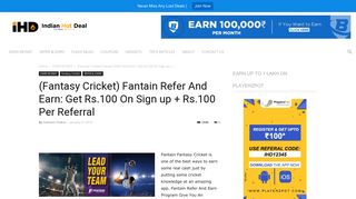 Fantain Refer And Earn: Get Rs.100 On Sign up + Rs.100 Per Referral