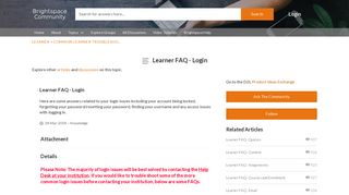 Learner FAQ - Login - Brightspace Community - D2L