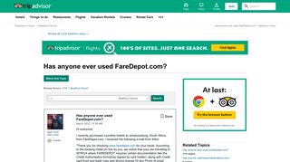 Has anyone ever used FareDepot.com? - SeatGuru Forum - TripAdvisor