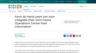 CNW | Farm At Hand users can now integrate their John Deere ...