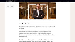 Farfetch paid $2m for app set up by founder's wife | Business | The Times
