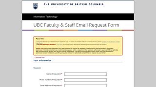 UBC Faculty & Staff Email Request Form