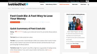 Fast Cash Biz: A Fast Way to Lose Your Money - ivetriedthat