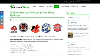 FASTHockey.com Welcomes Five To Its Platform – HockeyTech
