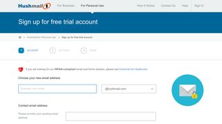 Sign up for free trial account - Hushmail