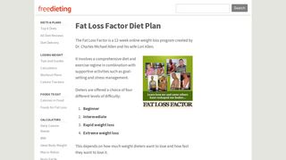 Fat Loss Factor Diet Plan Investigated - Freedieting