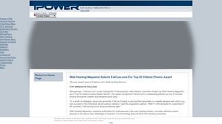 IPOWER Press Release: Web Hosting Magazine Selects FatCow.com ...