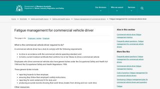 Fatigue management for commercial vehicle driver - Commerce WA